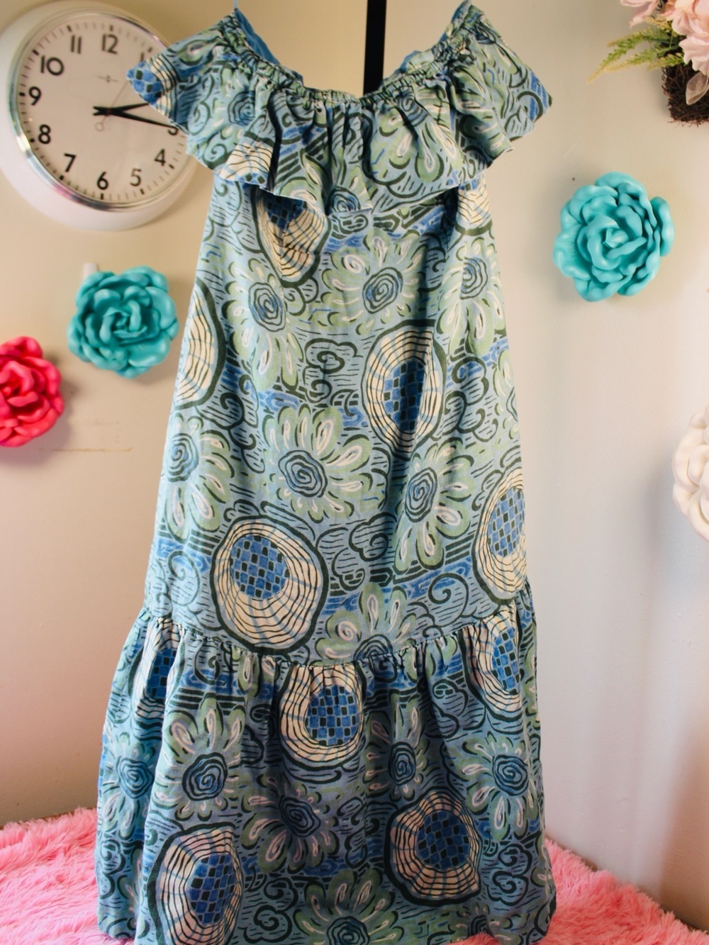 RHODE Teal and Green Strapless Ruffle Midi Dress Size 12 - Picture 3 of 16